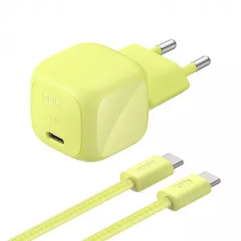 Încărcător Belkin BOOST Charge USB-C/USB-C 30W PD cu PPS, Citrus + cablu USB-C 2 m (WCA008KQ2MGR-B6)
