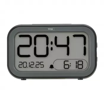 Ceas deșteptător digital hibrid TFA Dostmann Bingo, afișaj LCD/LED, negru/antracit, 60.2048.01
