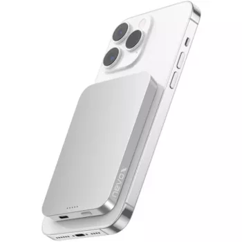 Baterie externă magnetică wireless Nevox Qi2, 5000 mAh, argintiu/albă