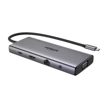 Hub USB-C Ugreen CM639, HDMI, VGA, 2x USB-C 3.2 10 Gbps, 2x USB, SD/TF, RJ45, Aux 3,5 mm, PD, 4K 60 Hz