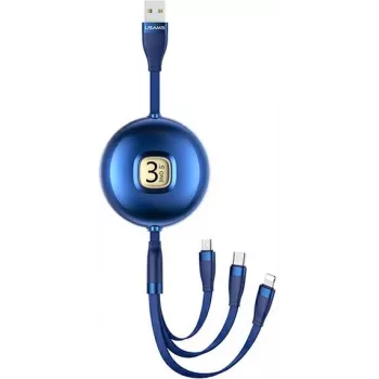 Cablu USB Usams U69 3 în 1 (Lightning / Micro-USB / USB-C), 1 m, albastru