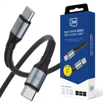 Cablu 3mk Hyper Cable N-Series USB-C la USB-C, 0,5 m, 60 W, PD 3.0, QC 3.0, negru