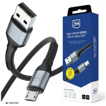 Cablu 3mk Hyper Cable N-Series USB-A la Micro-USB, 1 m, 12 W, negru