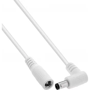Cablu prelungitor DC InLine®, ștecher în unghi, 5,5 x 2,5 mm, alb, 0,5 m