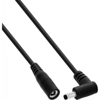 Cablu prelungitor DC InLine®, ștecher în unghi, 4,0 x 1,7 mm, negru, 0,5 m