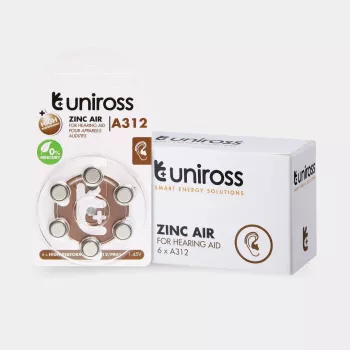 Baterii cu buton Uniross A312 pentru aparate auditive 148mAh, 6 buc.