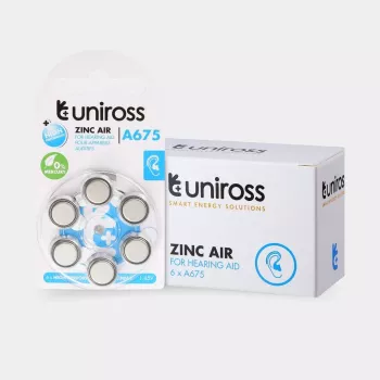 Baterii cu buton Uniross A675 pentru aparate auditive 540mAh, 6 buc.