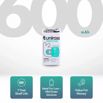 Baterie alcalină Uniross Power Plus 6LR61 9V 600mAh, 1 buc.