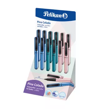 Pelikan Pina Colada pix roller, display 12 bucăți, corp și capac metalice, negru (605502)