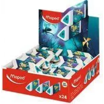 Maped Pyramide DRAGON Plastic Eraser, White, Triangular, Phthalate- and PVC-Free, 24-Piece Display (119527)