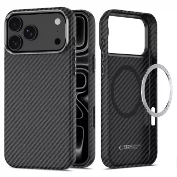 Husă Tech-Protect Ion Carbon MagSafe pentru iPhone 17 Pro / 18 Pro, neagră/argintiu