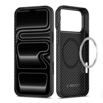 Husă Tech-Protect Ion Carbon MagSafe pentru iPhone 17 Pro / 18 Pro, neagră/argintiu