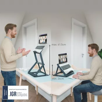 Suport laptop reglabil pe înălțime Leitz Ergo 2 în 1, negru (65890089)