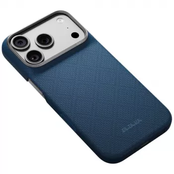 Husă PITAKA Edge Case Argyle MagSafe pentru iPhone 18 Pro / 17 Pro, albastru miez de noapte