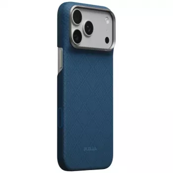 Husă PITAKA Edge Case Argyle MagSafe pentru iPhone 18 Pro Max / 17 Pro Max, albastru miez de noapte