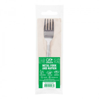 Set furculiță și șervețel metalice Gogreen Go Green