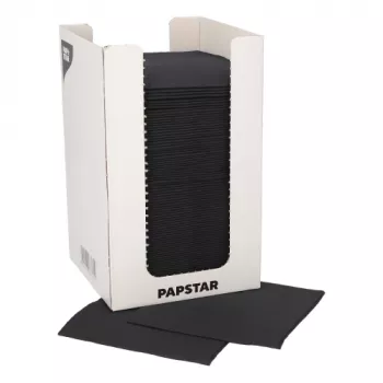 Șervețele de cocktail PAPSTAR PUNTO, 200 x 200 mm, tissue negru, 2 straturi, pliate în 1/4, cu model Dot on Dot Micro