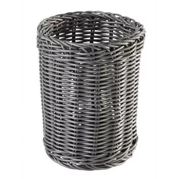 Coș pentru tacâmuri APS ECONOMIC, diametru: 120 mm, gri din polipropilenă, împletit manual, înălțime: 150 mm