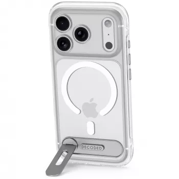 Husă cu suport Decoded AntiMicrobial Hybrid Stand Backcover pentru iPhone 18 Pro / 17 Pro, compatibilă cu MagSafe, transparentă