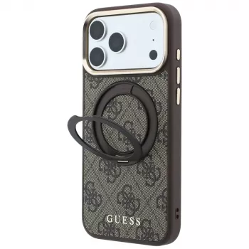 Husă Guess Ring Stand 360 4G Classic Logo MagSafe pentru iPhone 18 Pro / 17 Pro, maro