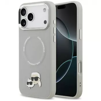 Husă Karl Lagerfeld Karl & Choupette Pins MagSafe pentru iPhone 17 Pro, gri
