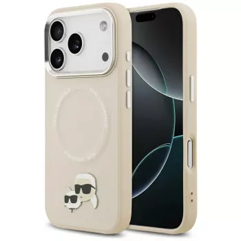 Husă Karl Lagerfeld Karl & Choupette Pins MagSafe pentru iPhone 17 Pro, bej