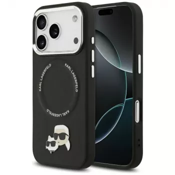 Husă Karl Lagerfeld Karl & Choupette Pins MagSafe pentru iPhone 17 Pro Max, neagră