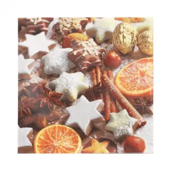 Șervețele de Crăciun PAPSTAR „Cinnamon Stars” 330 x 330 mm, imprimate, pliate în 1/4, 3 straturi