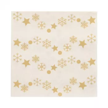 Șervețele de Crăciun PAPSTAR „Golden Snowflakes” 330 x 330 mm, imprimate, pliate în 1/4, 3 straturi