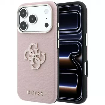 Husă Guess Grained & Big Resin Logo pentru iPhone 18 Pro Max / 17 Pro Max, roz