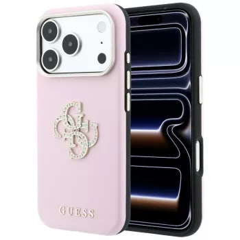 Husă Guess Smooth & Big Strass Logo pentru iPhone 18 Pro / 17 Pro, roz