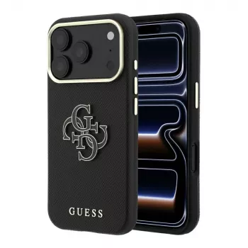 Husă Guess Grained & Big Resin Logo pentru iPhone 18 Pro Max / 17 Pro Max, neagră