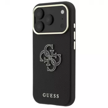 Husă Guess Grained & Big Resin Logo pentru iPhone 18 Pro Max / 17 Pro Max, neagră