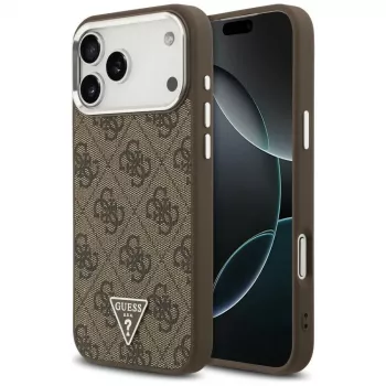 Husă Guess 4G Triangle Logo MagSafe pentru iPhone 18 Pro Max / 17 Pro Max, maro/argintiu