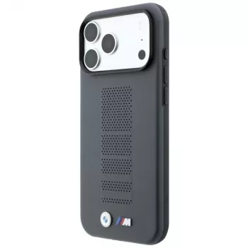 Husă MagSafe BMW M Blue Perfo Metal Logo pentru iPhone 18 Pro / 17 Pro, gri
