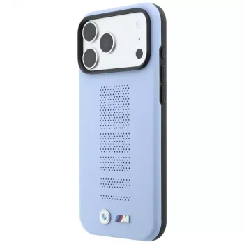 Husă MagSafe BMW M Blue Perfo Metal Logo pentru iPhone 18 Pro / 17 Pro, albastră