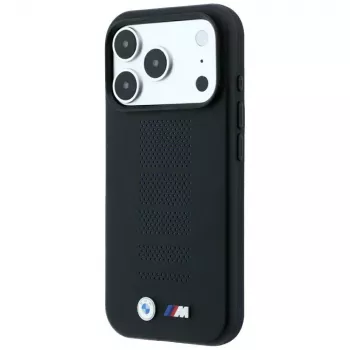 Husă MagSafe BMW M Blue Perfo Metal Logo pentru iPhone 18 Pro Max / 17 Pro Max, neagră