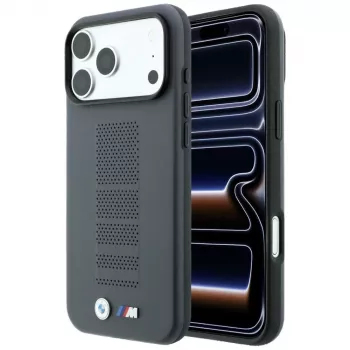 Husă MagSafe BMW M Blue Perfo Metal Logo pentru iPhone 18 Pro Max / 17 Pro Max, gri