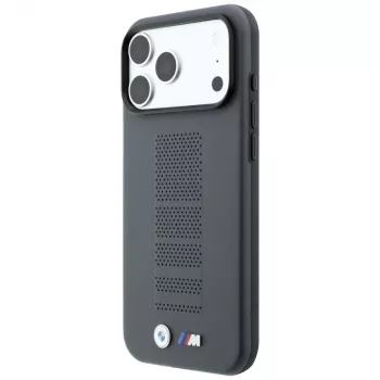 Husă MagSafe BMW M Blue Perfo Metal Logo pentru iPhone 18 Pro Max / 17 Pro Max, gri
