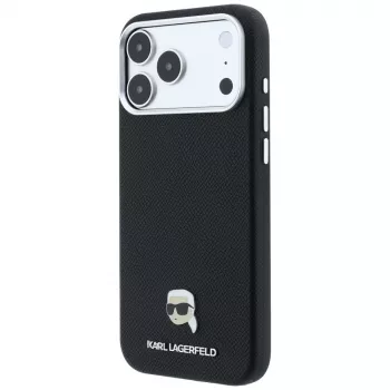 Husă MagSafe Karl Lagerfeld Grained Karl Head Metal pentru iPhone 18 Pro Max / 17 Pro Max, neagră
