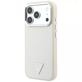 Husă MagSafe Guess Grained Triangle Logo pentru iPhone 18 Pro / 17 Pro, bej