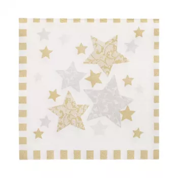 Șervețele PAPSTAR Stardust alb, auriu 3 straturi 33,0 x 33,3 cm, 100 buc.