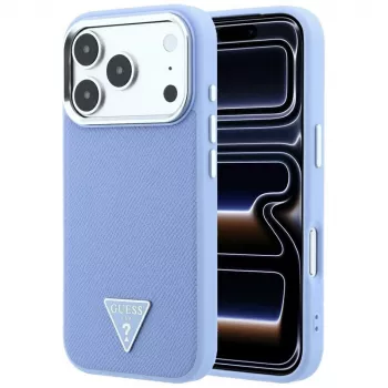 Husă MagSafe Guess Grained Triangle Logo pentru iPhone 18 Pro Max / 17 Pro Max, albastră