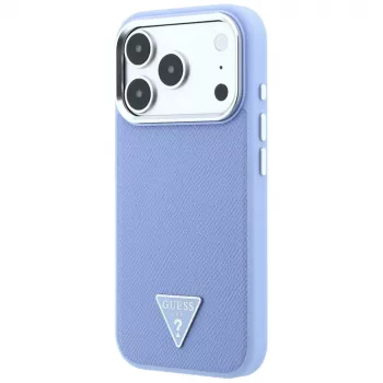 Husă MagSafe Guess Grained Triangle Logo pentru iPhone 18 Pro Max / 17 Pro Max, albastră