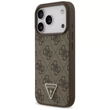 Husă MagSafe Guess Leather 4G Triangle Strass pentru iPhone 18 Pro / 17 Pro, maro