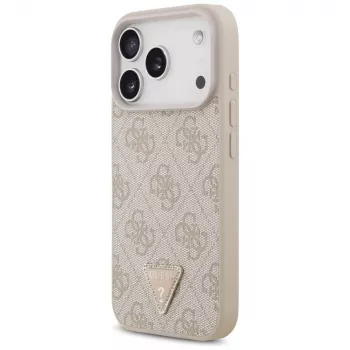 Husă MagSafe Guess Leather 4G Triangle Strass pentru iPhone 18 Pro / 17 Pro, roz