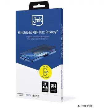 Sticlă călită de confidențialitate mată 3mk HardGlass Matt Max Privacy pentru Apple iPhone 18 Pro Max