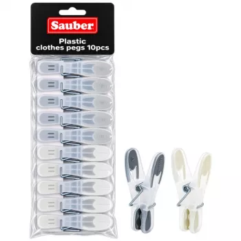 Cârlige de rufe din plastic Sauber, 10 buc., verde/galben/gri