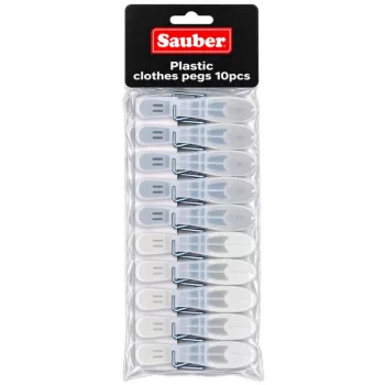 Cârlige de rufe din plastic Sauber, 10 buc., verde/galben/gri