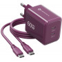 Încărcător de rețea Forcell F-Energy GaN III VT-60 60W PD QC 4.0+ 2x USB-C, burgund, cu cablu USB-C
